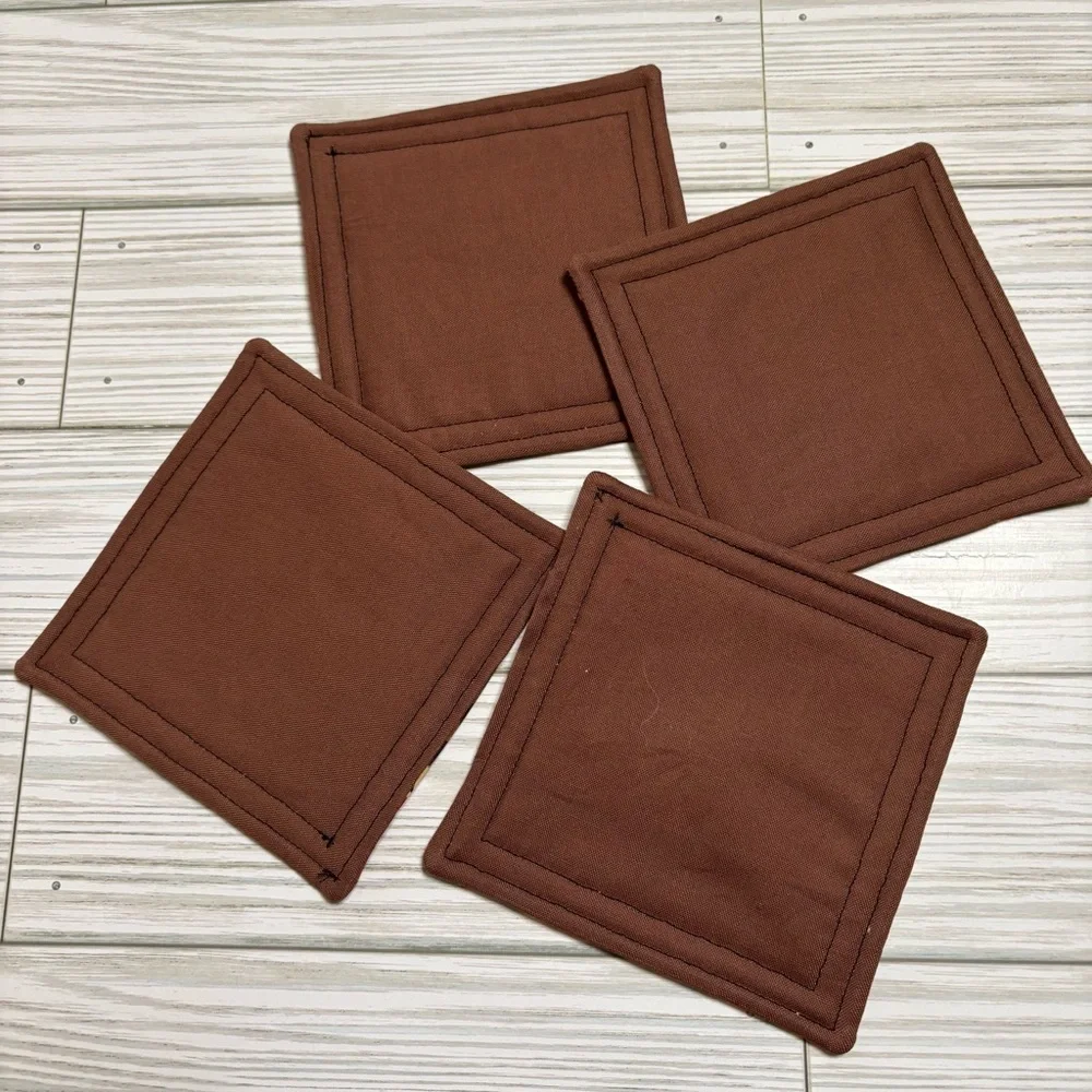 Handmade Turkey Print Reusable Washable Fabric Coaster Set